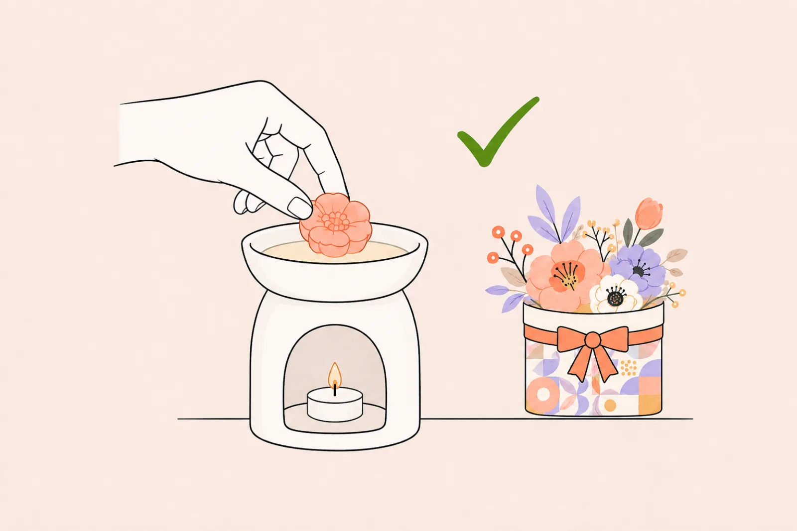 Wachsblüte ohne Docht als Wax Melt in einer Duftlampe mit Teelicht schmelzen – richtige Anwendung dekorativer Wachselemente aus dem Kerzenbouquet