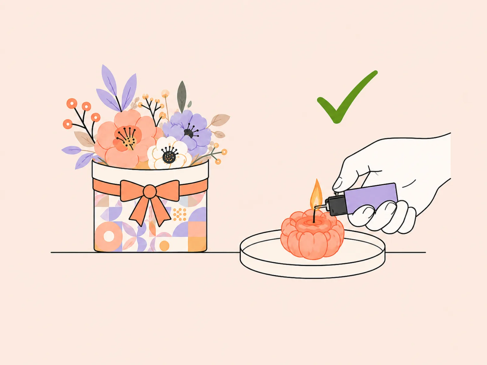 Richtige Anwendung eines Kerzenbouquets: einzelne Wachsblüte mit Docht entnehmen und separat auf einer hitzebeständigen Schale abbrennen