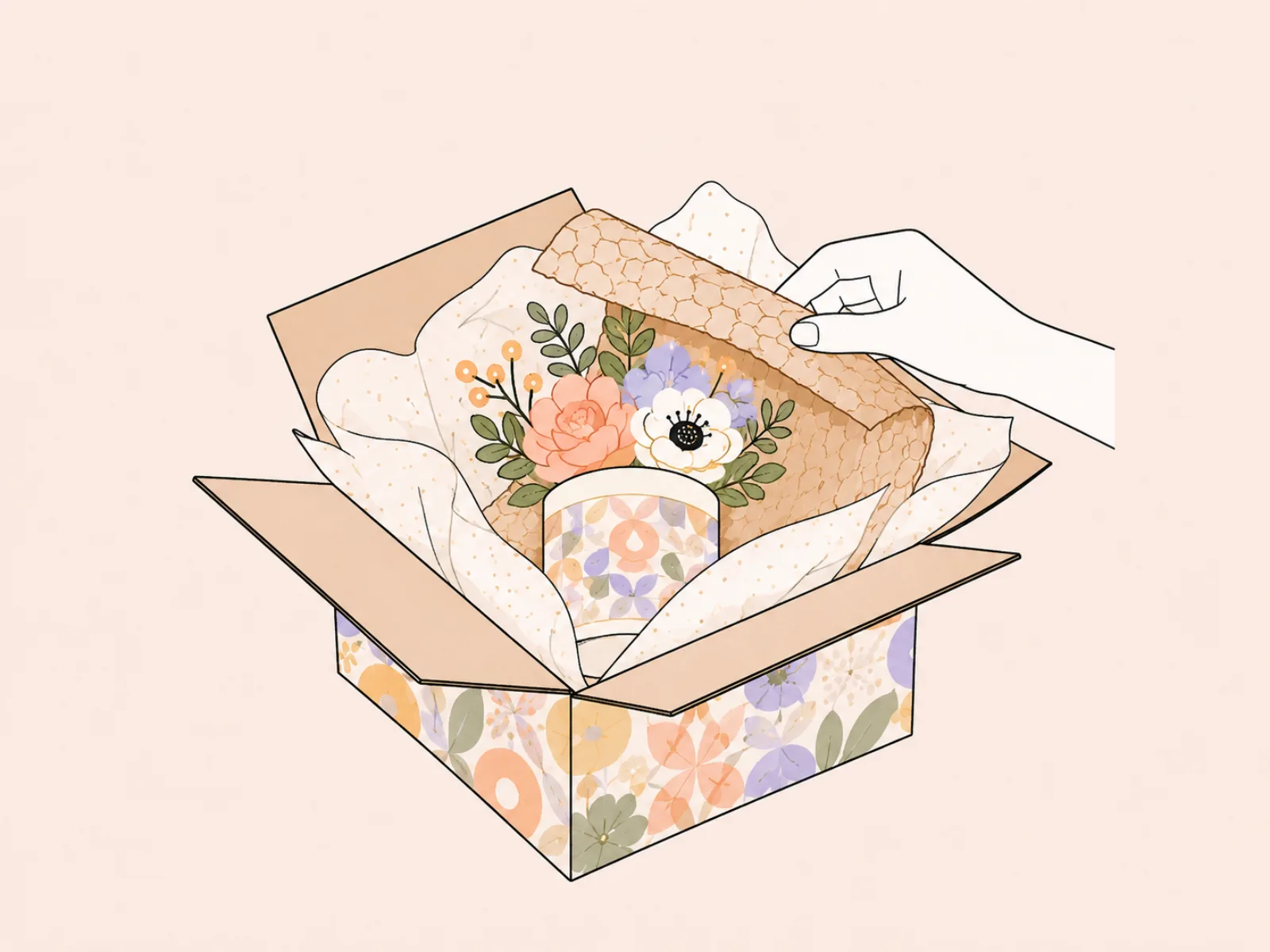 Bloom Candles Kerzenbouquet sorgfältig in Seidenpapier und florale Geschenkbox verpackt