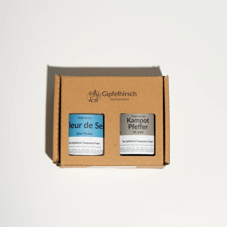 Salz und Pfeffer Deluxe Geschenkset von Gipfelhirsch mit Fleur de Sel und Kampot-Pfeffer