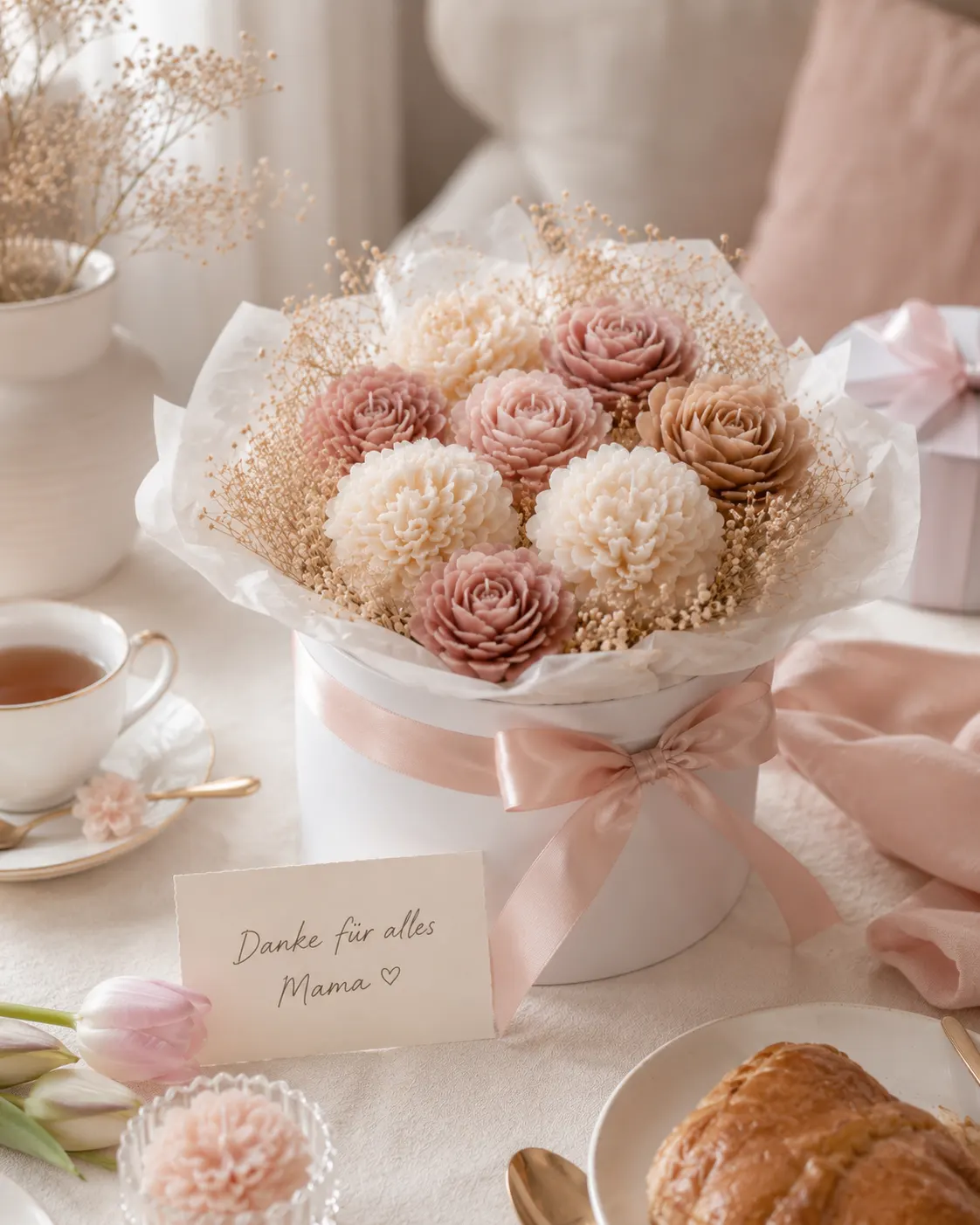 Geschenkbouquet für die Mutter in Rosé und Creme