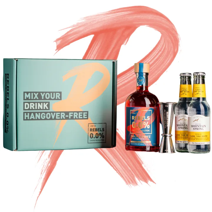 REBELS 0.0% Geschenkbox Spritz Tonic mit Flasche, zwei Tonic Waters und Messbecher